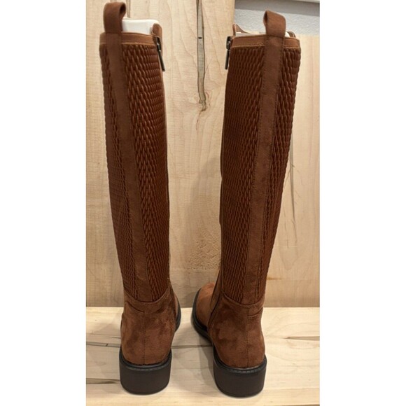 Kenneth Cole Reaction Lionel Tall Stretch Back Panel Boots Caramel Cafe - Picture 8 of 9